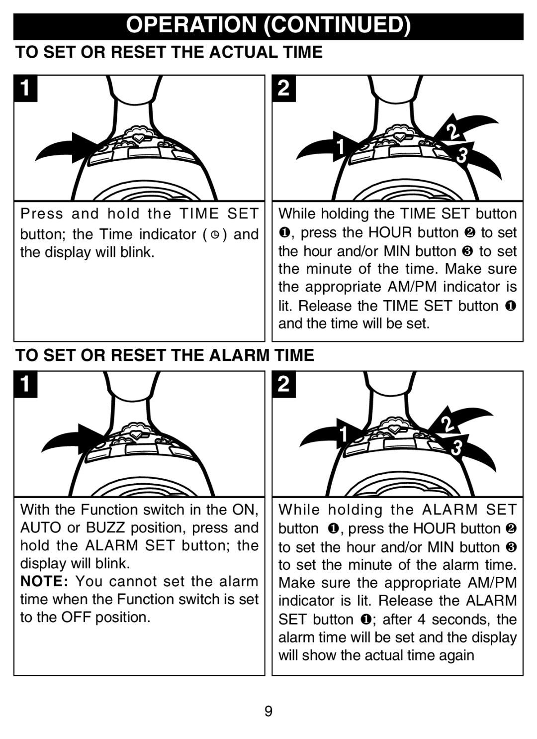 Disney DCR4500-P manual To SET or Reset the Actual Time, To SET or Reset the Alarm Time 