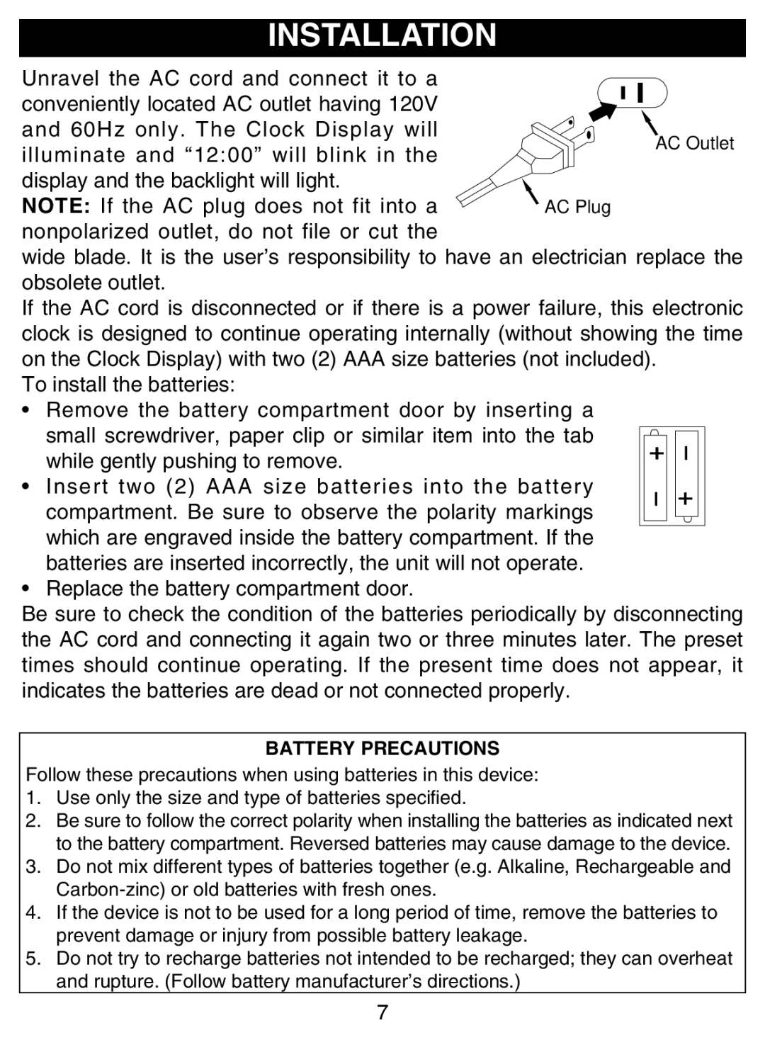 Disney DCR4500-P manual Installation, Battery Precautions 