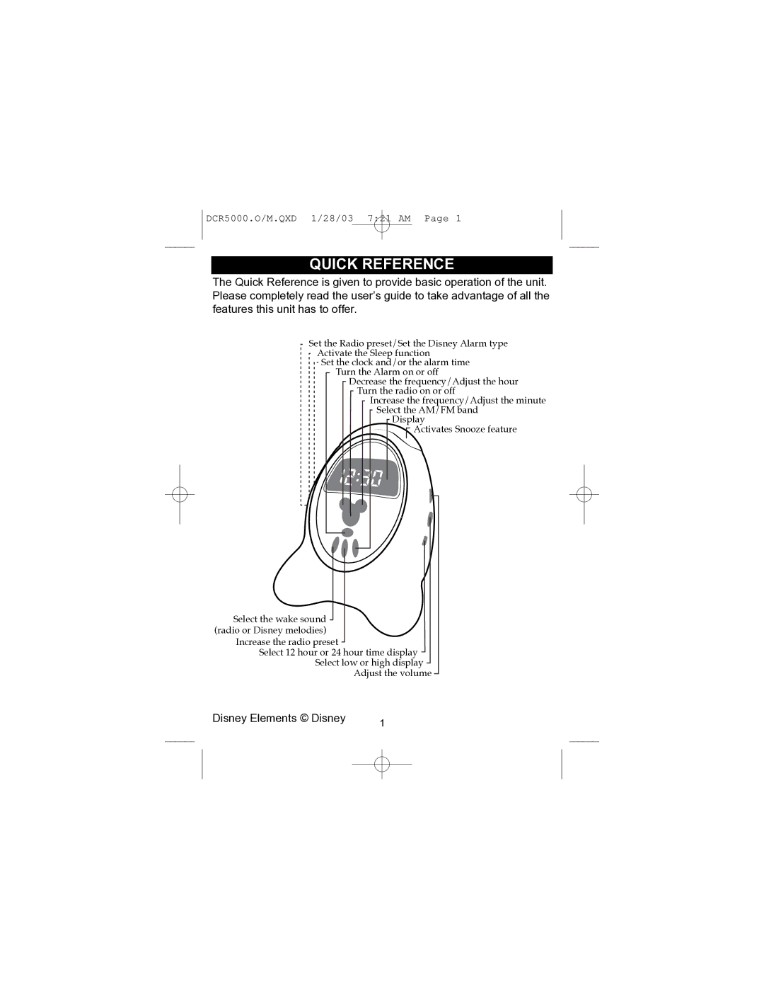 Disney DCR5000-P manual Quick Reference 