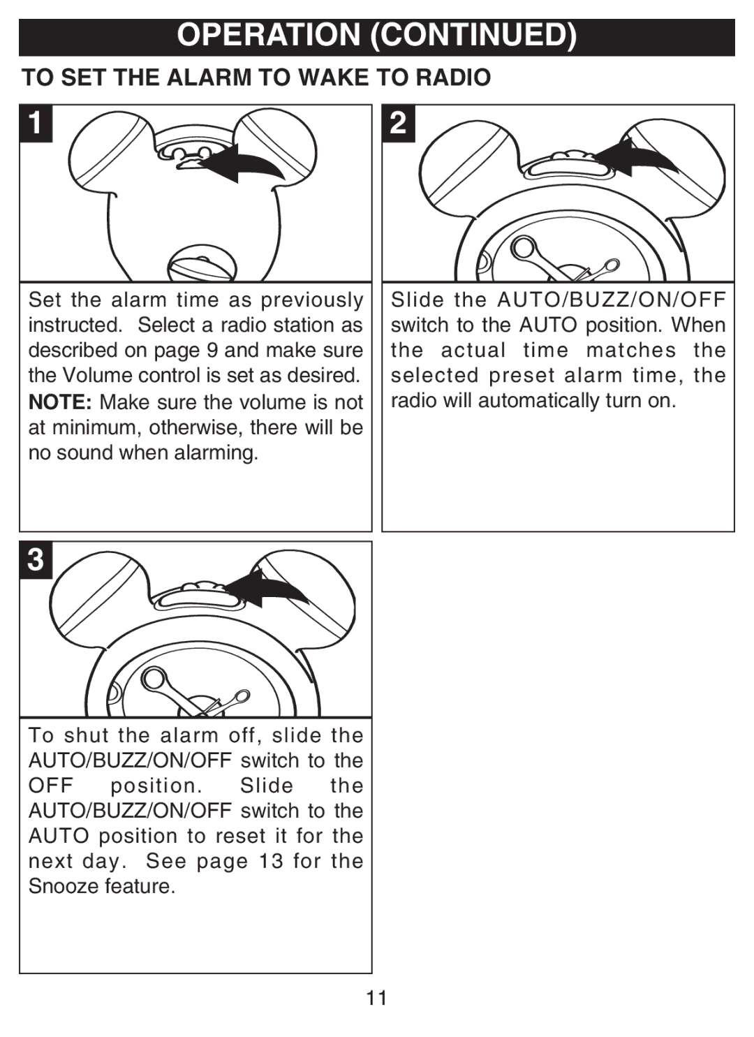 Disney DCR5500-C manual To SET the Alarm to Wake to Radio 