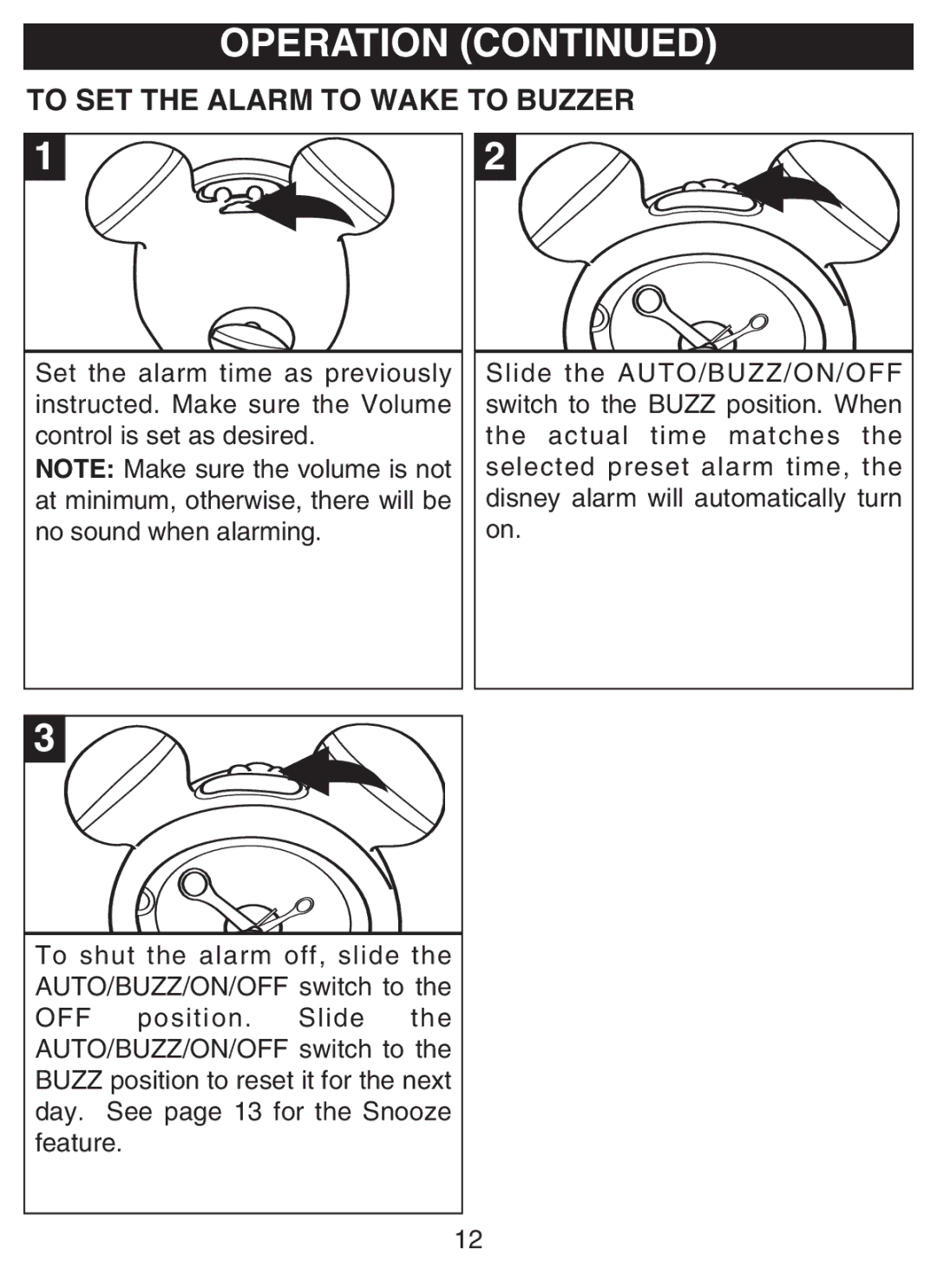 Disney DCR5500-C manual To SET the Alarm to Wake to Buzzer 