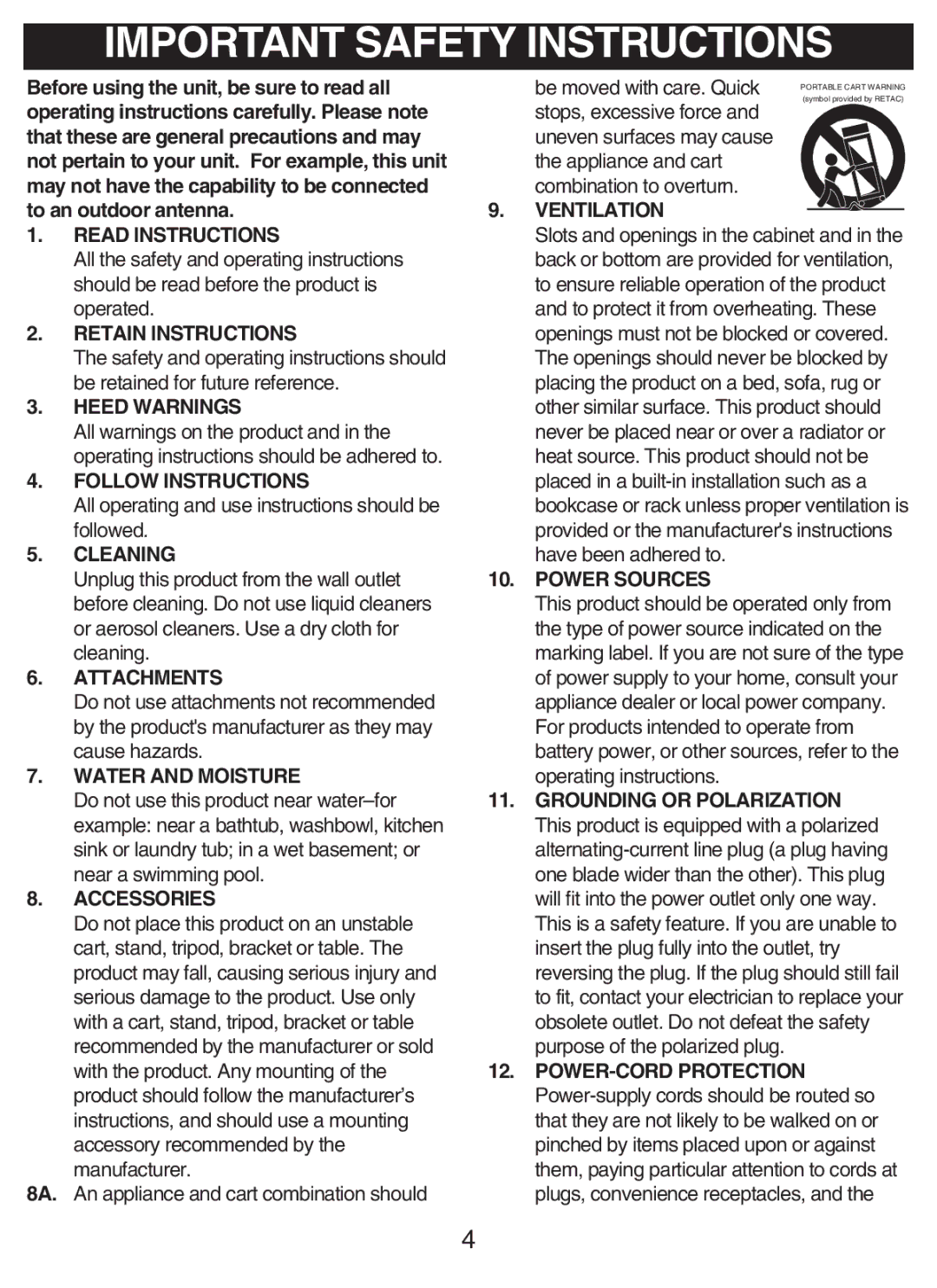 Disney DCR5500-C manual Important Safety Instructions 