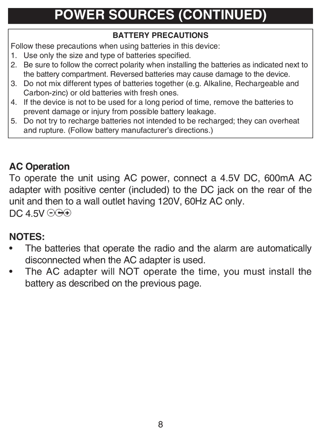 Disney DCR5500-C manual AC Operation 