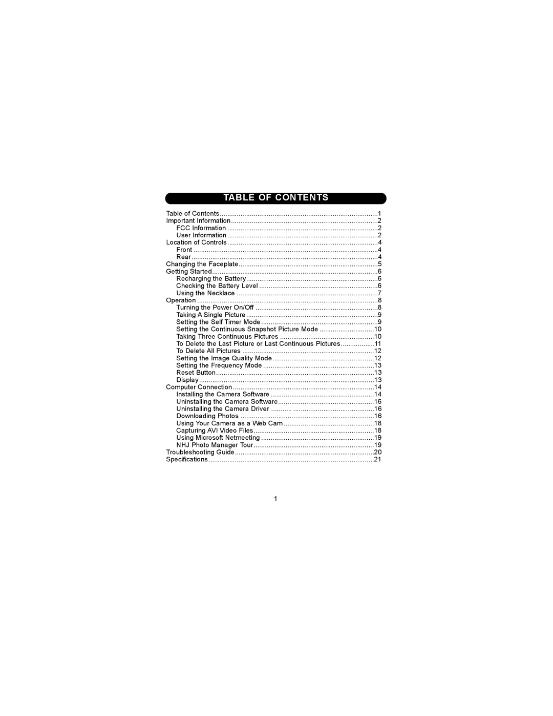 Disney DDC9000-P manual Table of Contents 