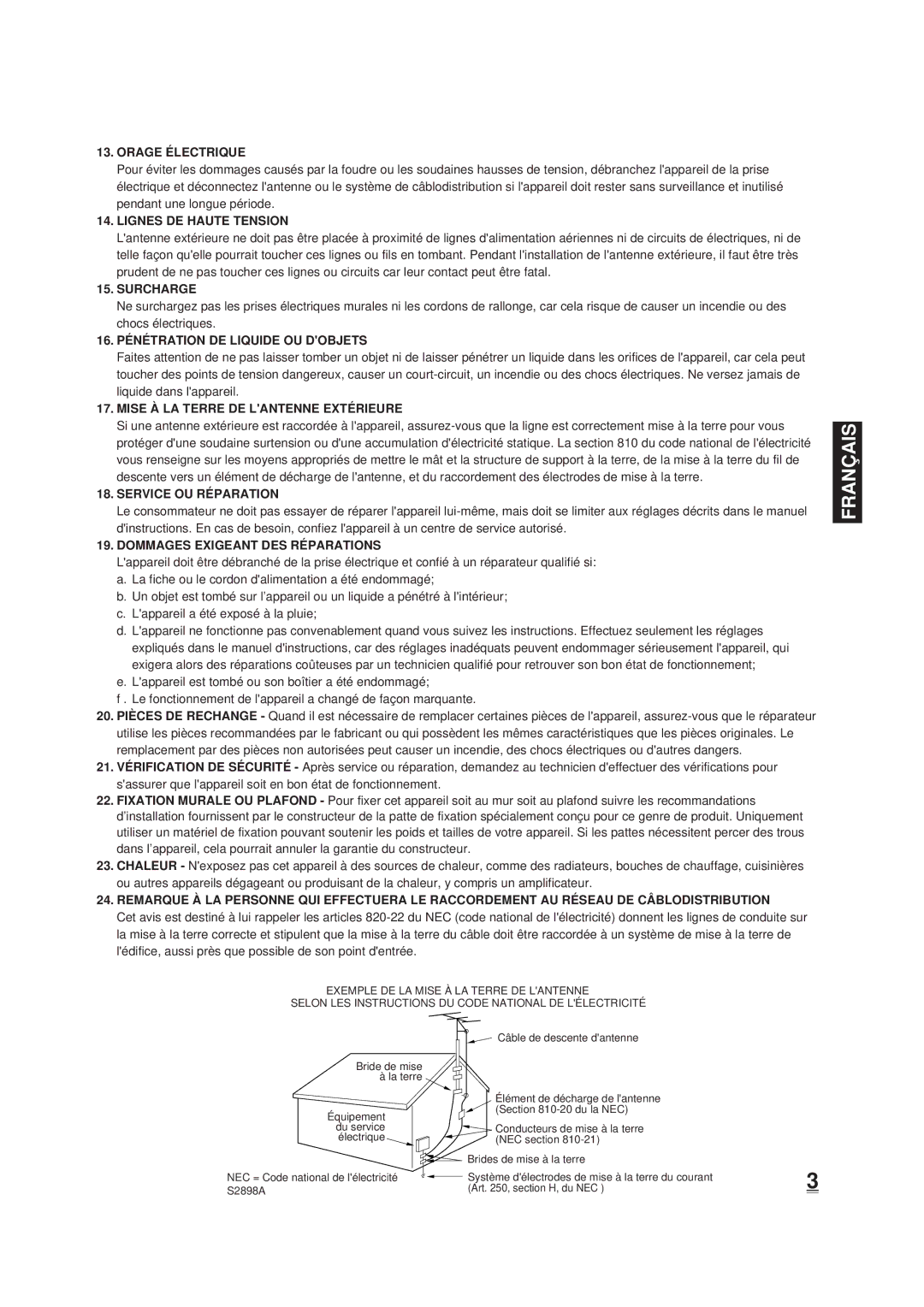 Disney DT1900-P manual Orage É Lectrique, Lignes DE Haute Tension, Surcharge, 16. PÉ NÉ Tration DE Liquide OU Dobjets 