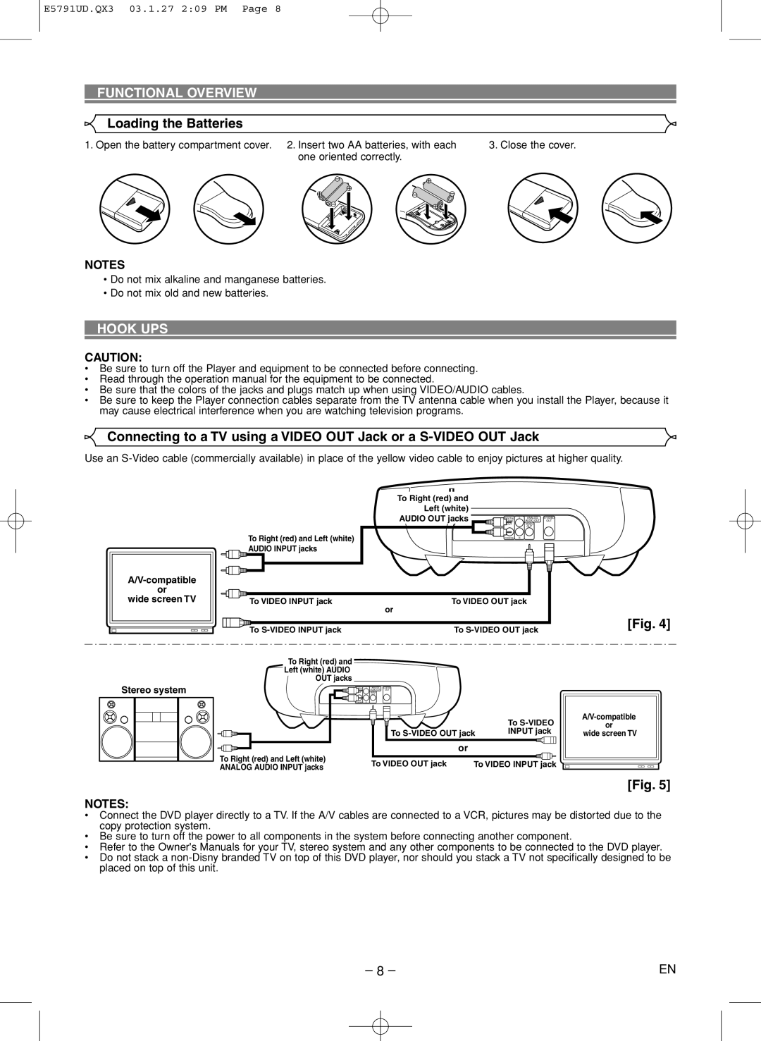 Disney DVD2000-P manual Loading the Batteries, Hook UPS 