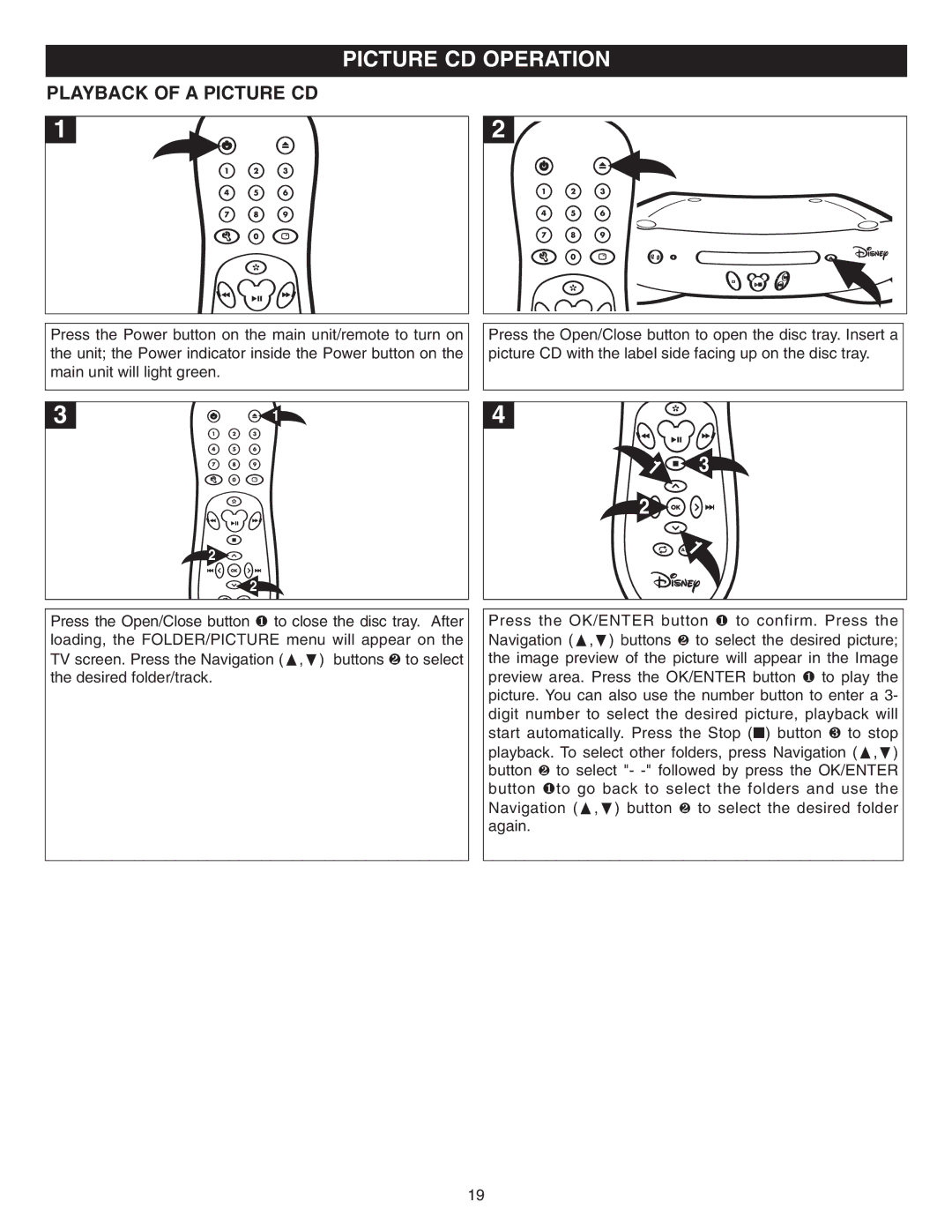 Disney DVD2050-C manual Picture CD Operation, Playback of a Picture CD 