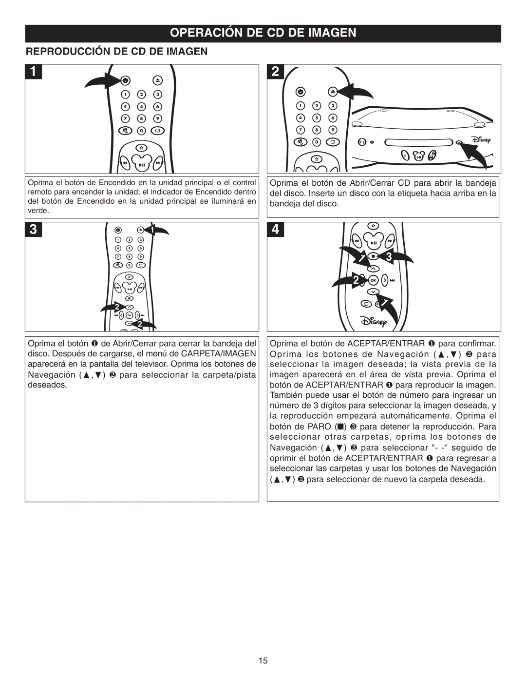 Disney DVD2050-C manual Operación DE CD DE Imagen, Reproducción DE CD DE Imagen 