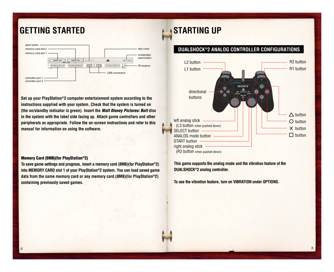 Disney Interactive Studios 332 manual Getting Started, Starting Up, DUALSHOCK2 ANALOG CONTROLLER CONFIGURATIONS 