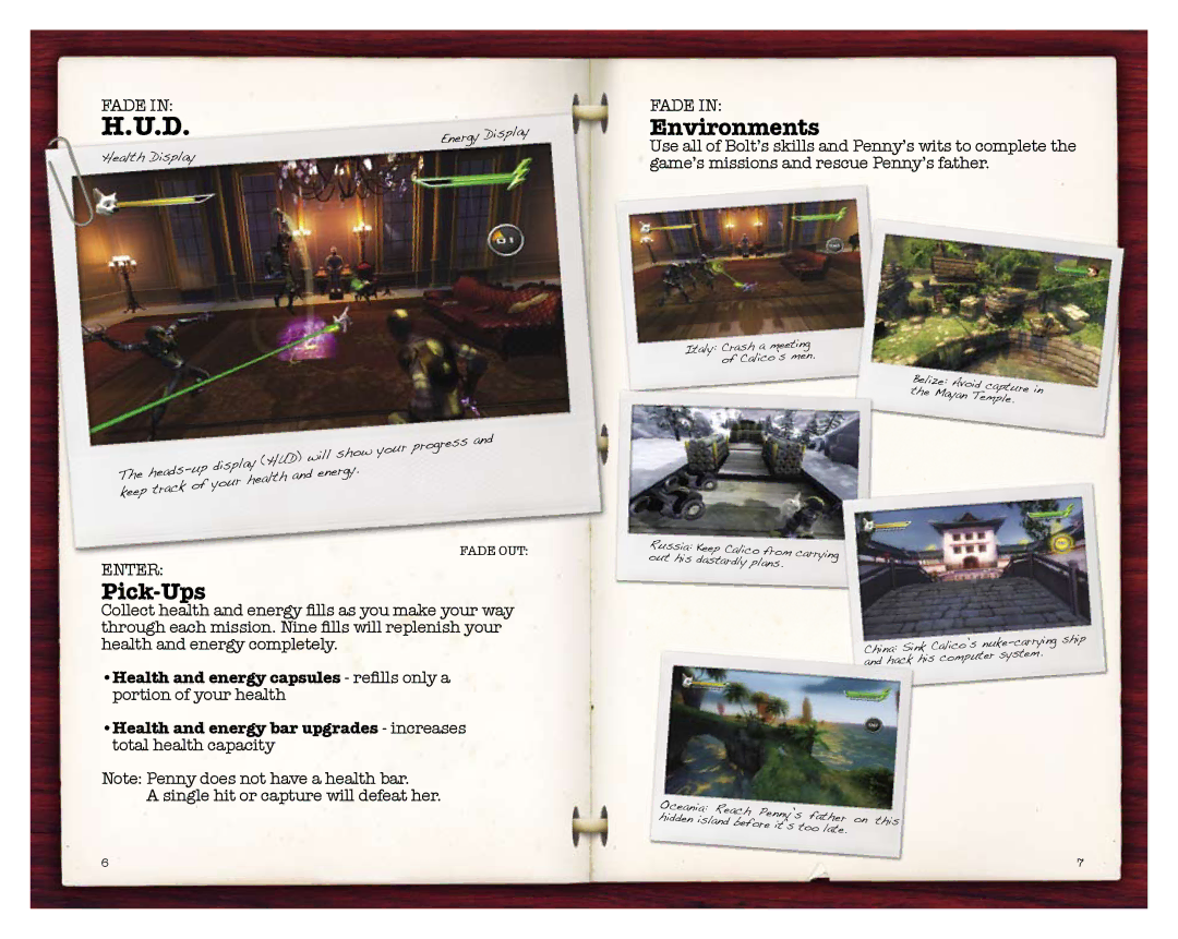 Disney Interactive Studios Bolt for Xbox 360 manual Pick-Ups, Environments 