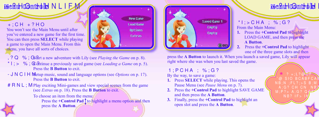 Disney Interactive Studios Disney Princess: Royal Adventure manual Menu Controls 