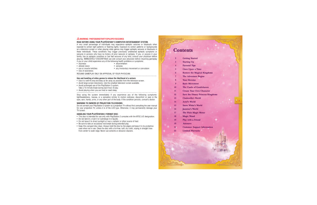 Disney Interactive Studios Disney Princess manual Contents 