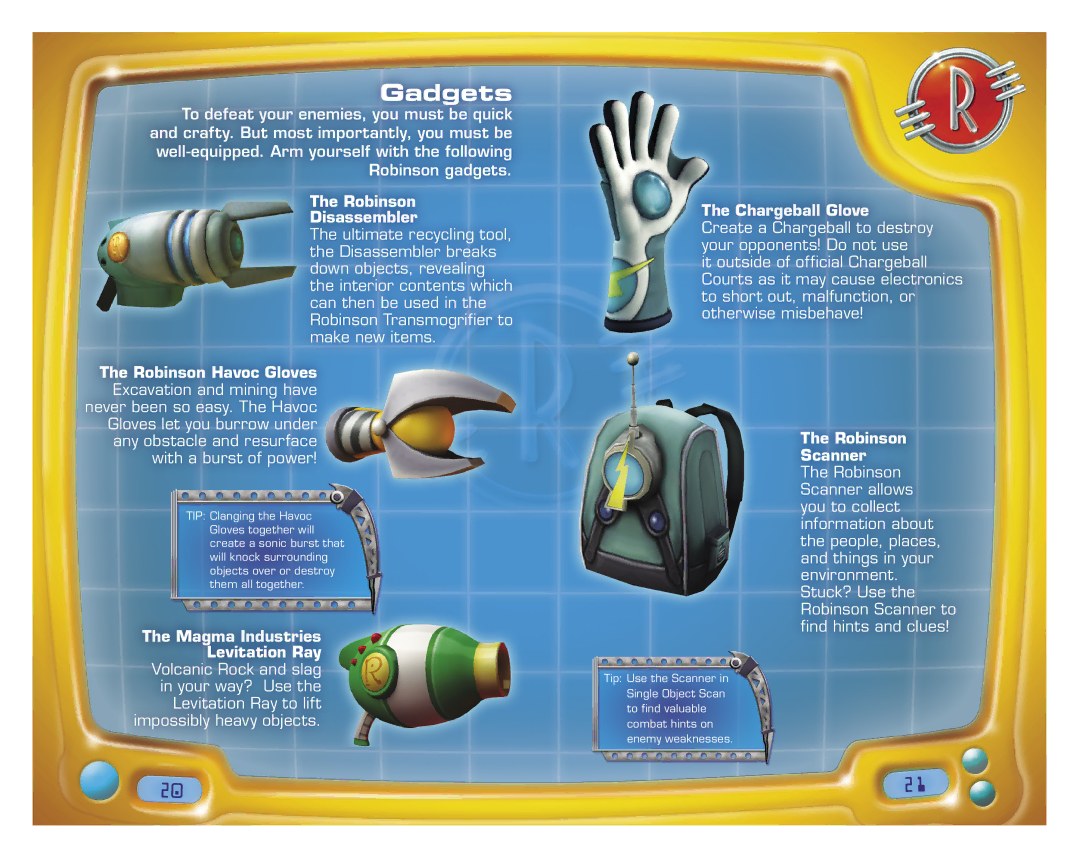 Disney Interactive Studios Disney's Meet the Robinsons manual Gadgets, Robinson Disassembler, Chargeball Glove 