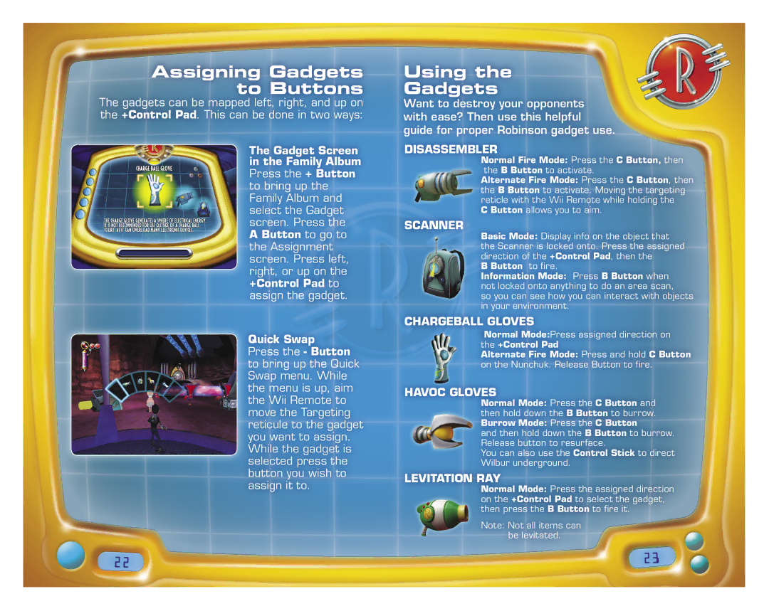 Disney Interactive Studios Disney's Meet the Robinsons manual Assigning Gadgets to Buttons, Using Gadgets 