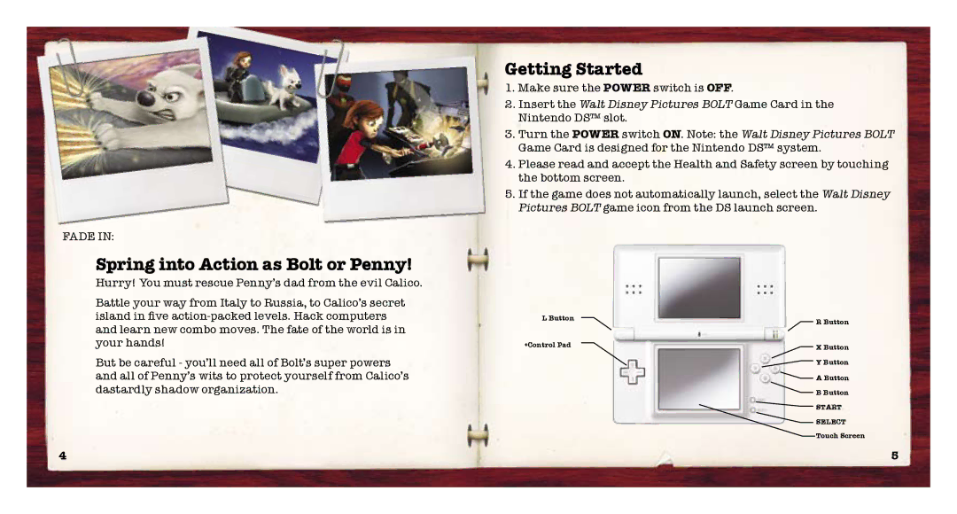 Disney Interactive Studios Episode #332 manual Spring into Action as Bolt or Penny, Getting Started 