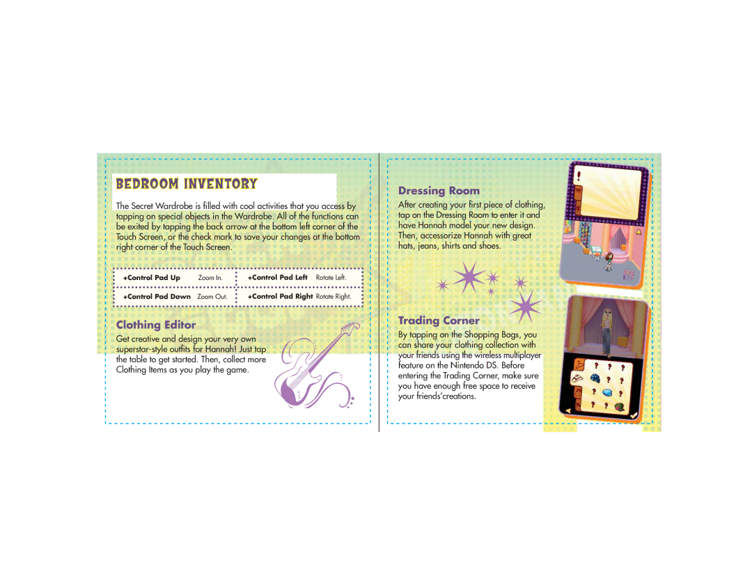 Disney Interactive Studios Hannah Montana for Nintendo DS manual Bedroom Inventory, Clothing Editor, Dressing Room 