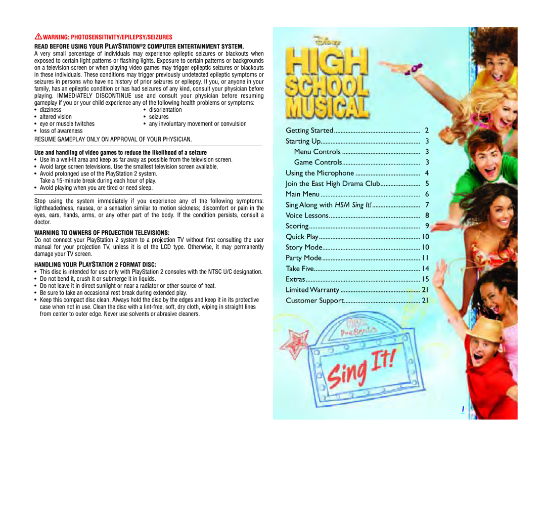 Disney Interactive Studios High School Musical: Sing It! for PlayStation 2 manual Getting Started 