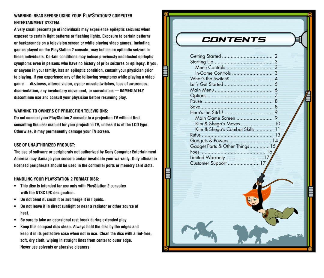 Disney Interactive Studios Kim Possible: What's the Switch for PlayStation 2 manual Contents 