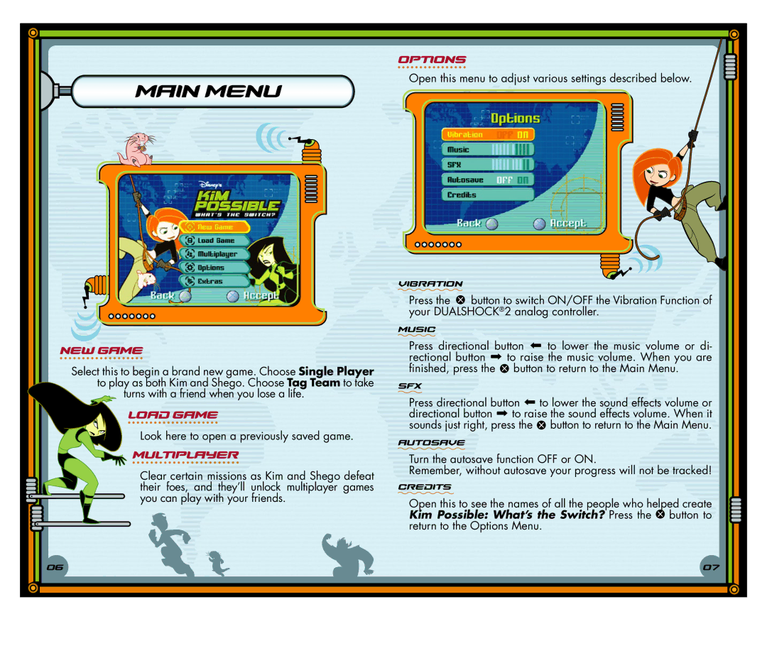 Disney Interactive Studios Kim Possible: What's the Switch for PlayStation 2 Main Menu, NEW Game, Load Game, Multiplayer 