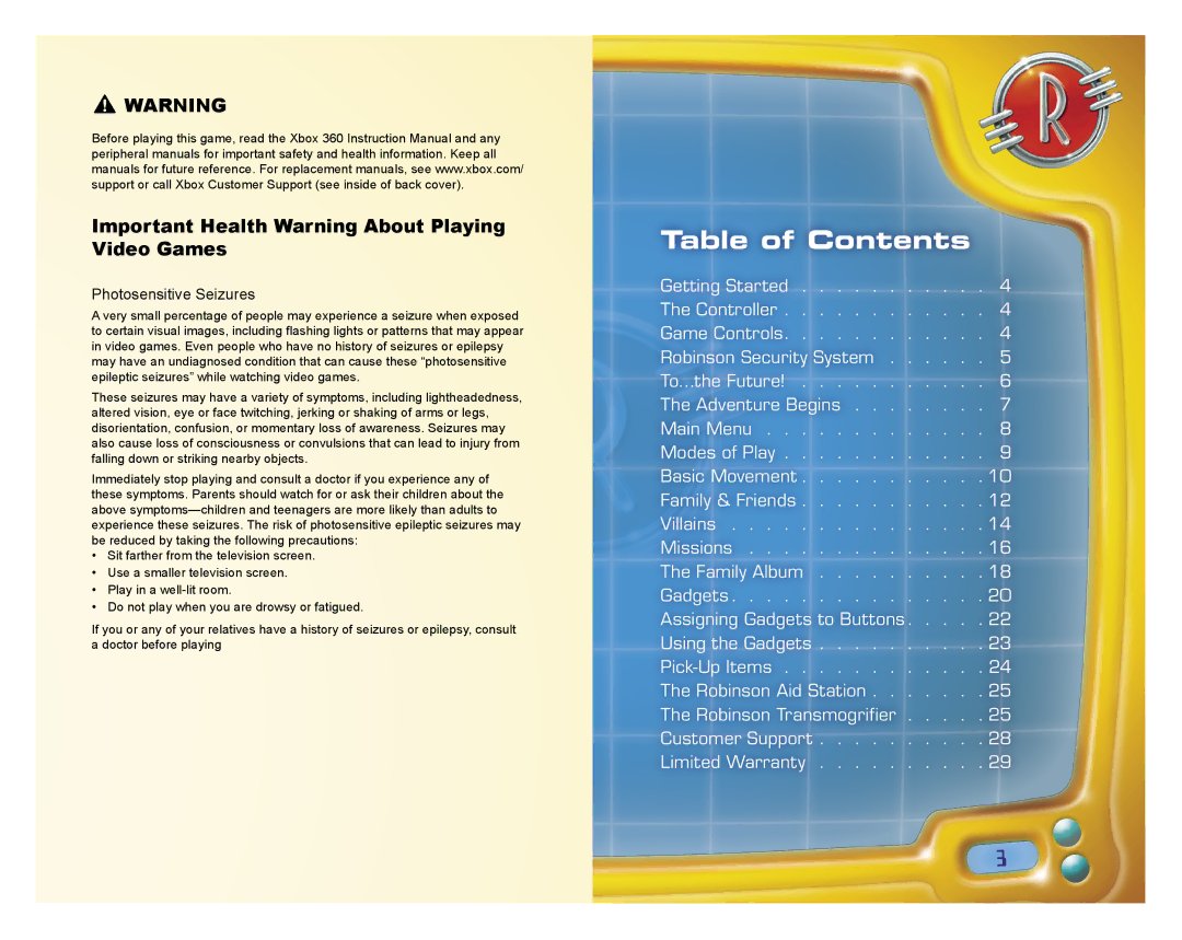 Disney Interactive Studios Meet the Robinsons for Xbox 360 manual Table of Contents 