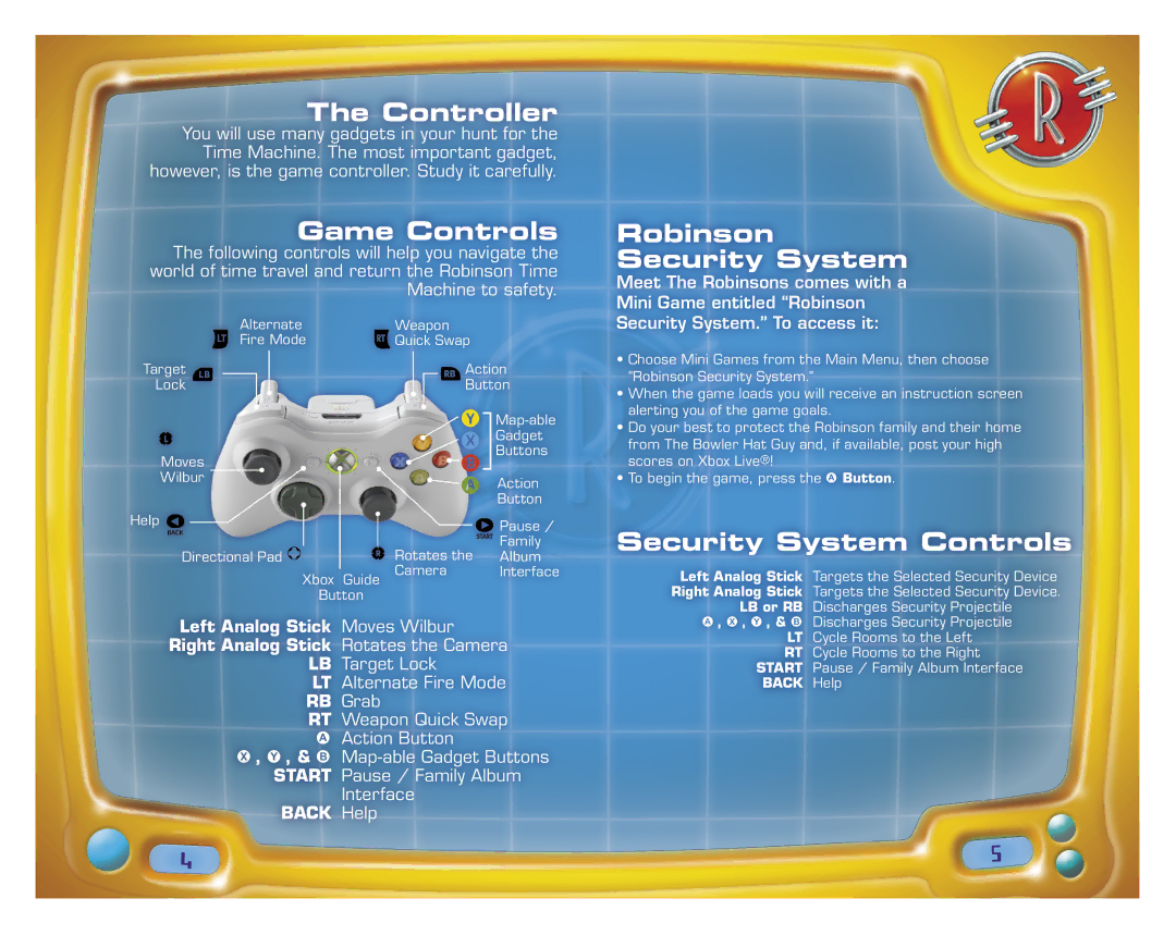 Disney Interactive Studios Meet the Robinsons for Xbox 360 Controller, Game Controls, Robinson Security System, Back Help 