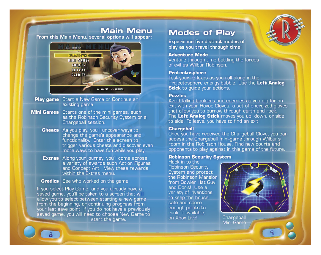 Disney Interactive Studios Meet the Robinsons for Xbox 360 manual Main Menu, Modes of Play 