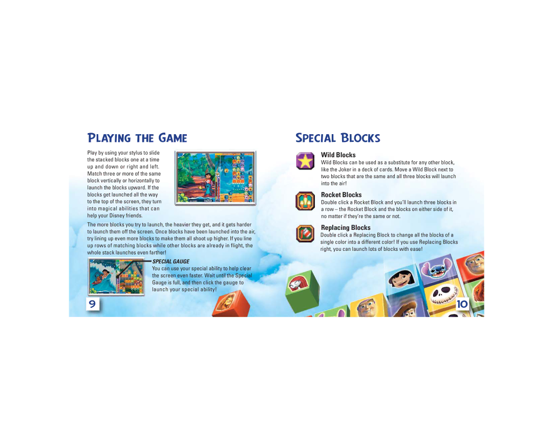 Disney Interactive Studios Meteos: Disney Magic manual Playing the Game, Special Blocks, Wild Blocks, Rocket Blocks 