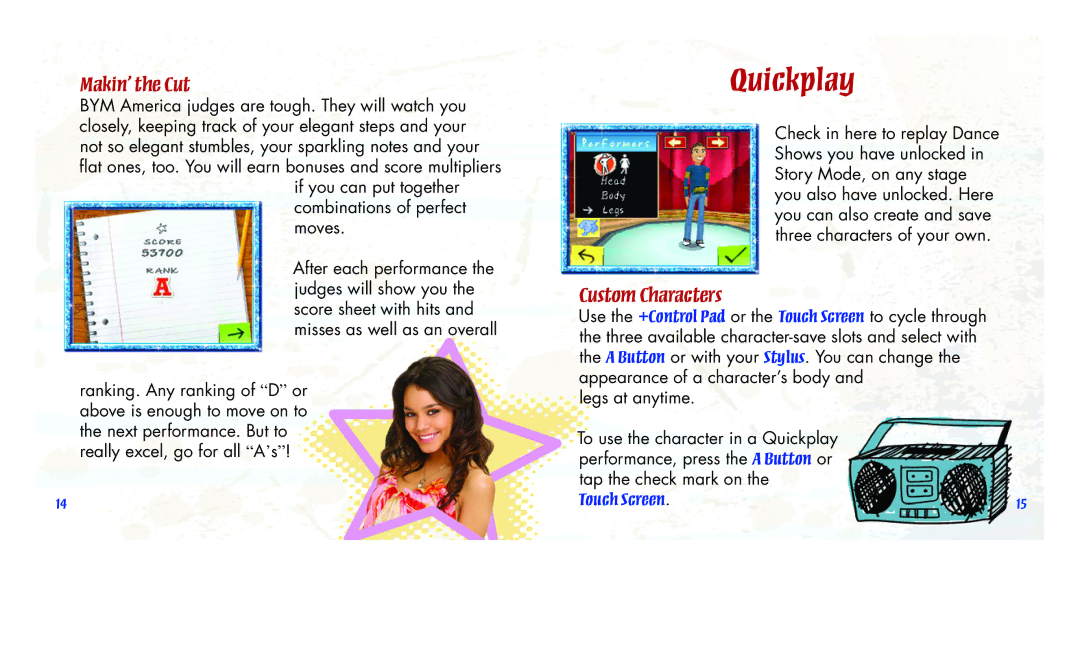 Disney Interactive Studios NTR-AI2E-USA manual Quickplay, Makin’ the Cut, Custom Characters 