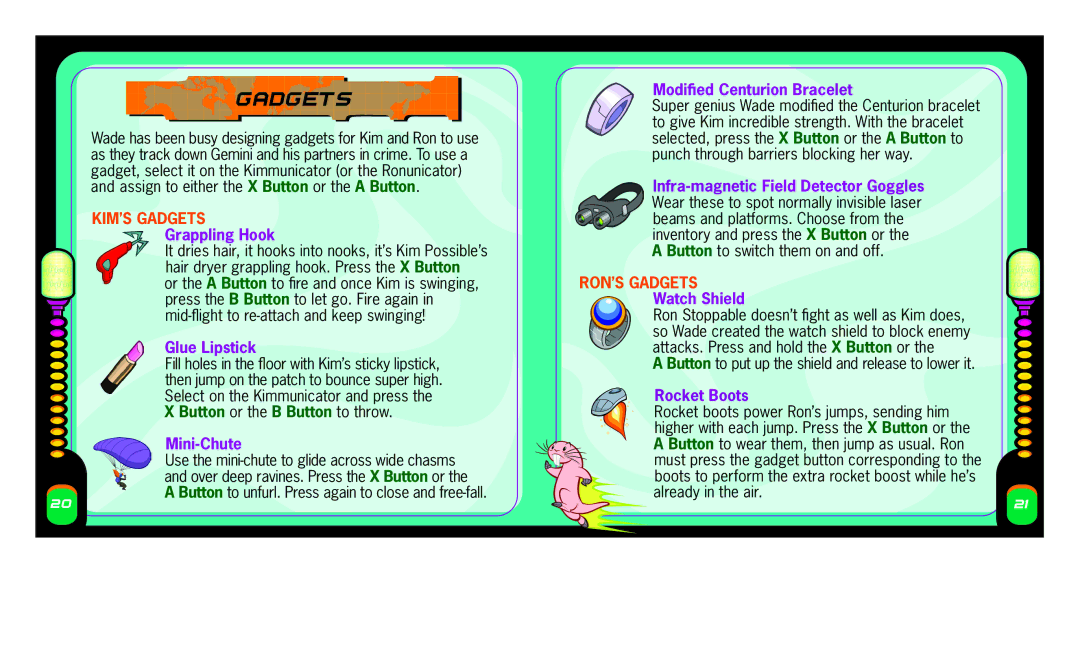 Disney Interactive Studios NTR-AK6E-USA manual Kim’s Gadgets, Ron’s Gadgets 