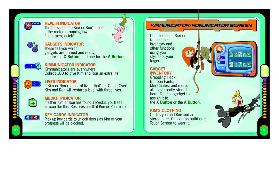 Disney Interactive Studios NTR-AK6E-USA manual Health indicator, Kimmunicator indicator, Lives indicator, Medkit indicator 