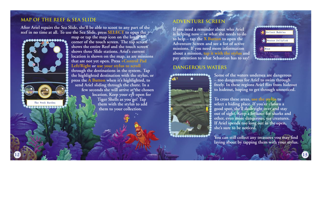 Disney Interactive Studios NTR-AN9E-USA map of the reef & Sea Slide, location. Keep your eye open for, Adventure Screen 