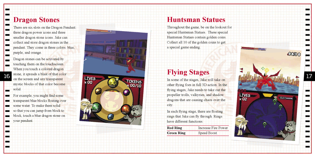 Disney Interactive Studios NTR-ARDE-USA manual Dragon Stones, Huntsman Statues, Flying Stages 