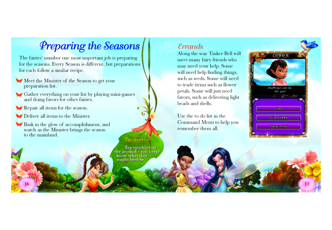 Disney Interactive Studios NTR-CDFE-USA manual Preparing the Seasons, Errands, Tip Sparkles 