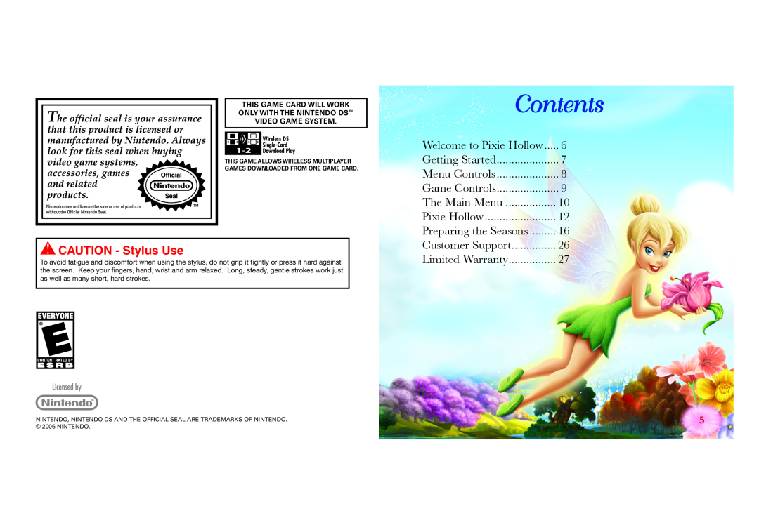 Disney Interactive Studios NTR-CDFE-USA Contents, CAUTION - Stylus Use, Getting Started, Menu Controls, Game Controls 