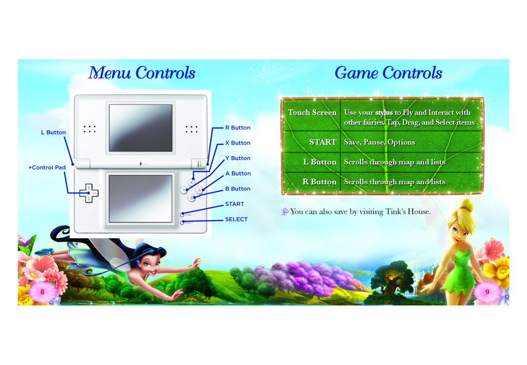 Disney Interactive Studios NTR-CDFE-USA Menu Controls, Game Controls, Touch Screen, Start, Save, Pause, Options, L Button 