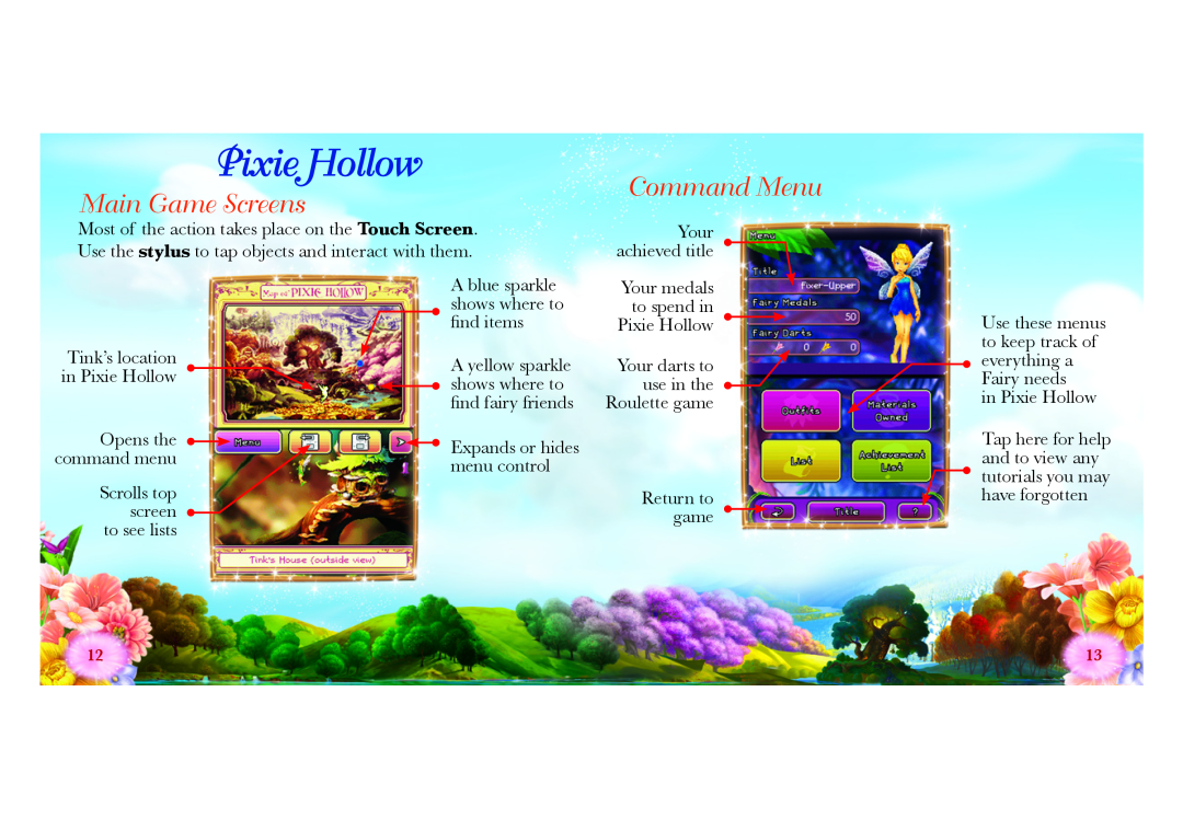 Disney Interactive Studios NTR-CDFE-USA manual Pixie Hollow, Main Game Screens, Command Menu 