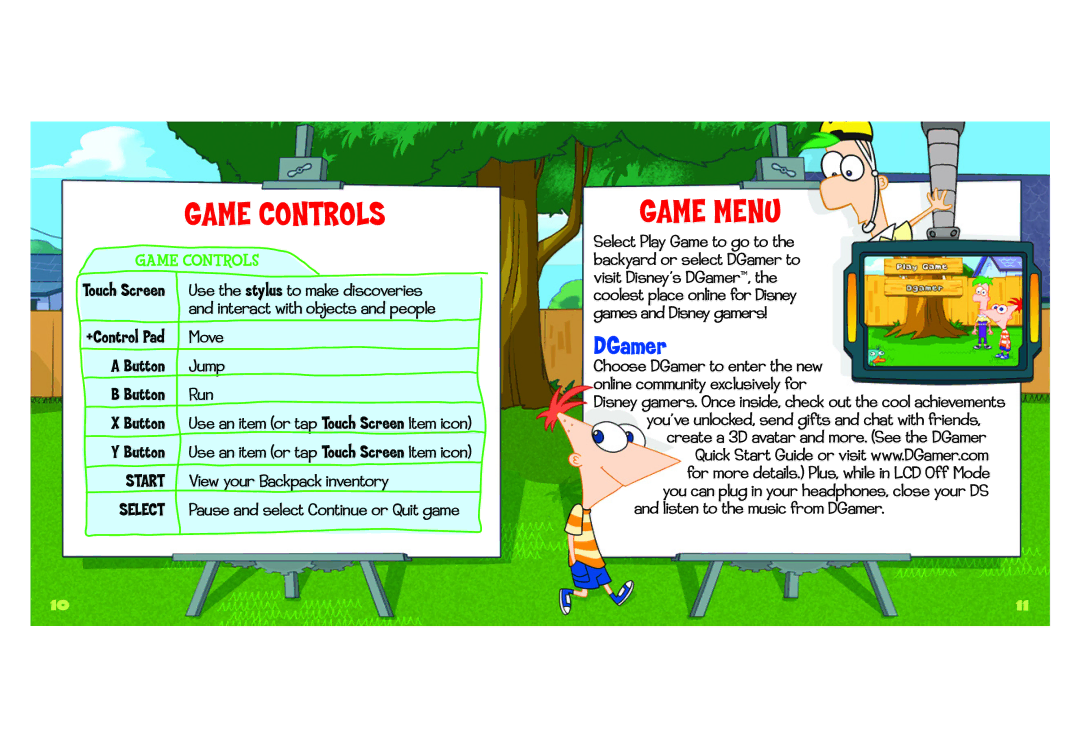 Disney Interactive Studios NTR-CFPE-USA manual Game Controls, Game Menu, DGamer, Game controls 