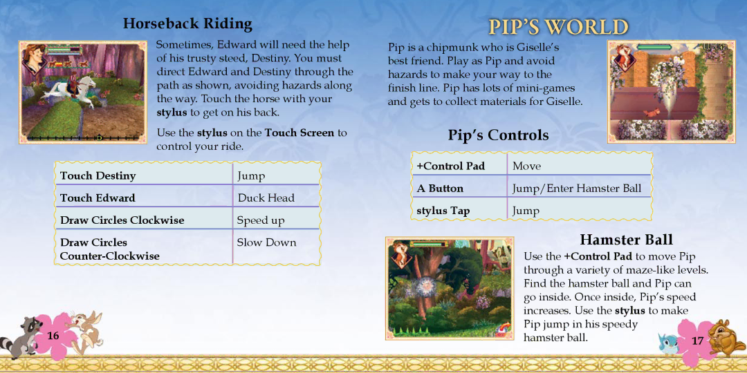 Disney Interactive Studios NTR-YECE-USA manual PIP’S World, Horseback Riding, Pip’s Controls, Hamster Ball 