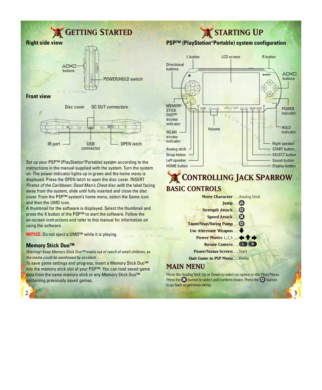 Disney Interactive Studios Pirates of the Caribbean: Dead Man's Chest manual Getting Started, Starting UP, Basic Controls 