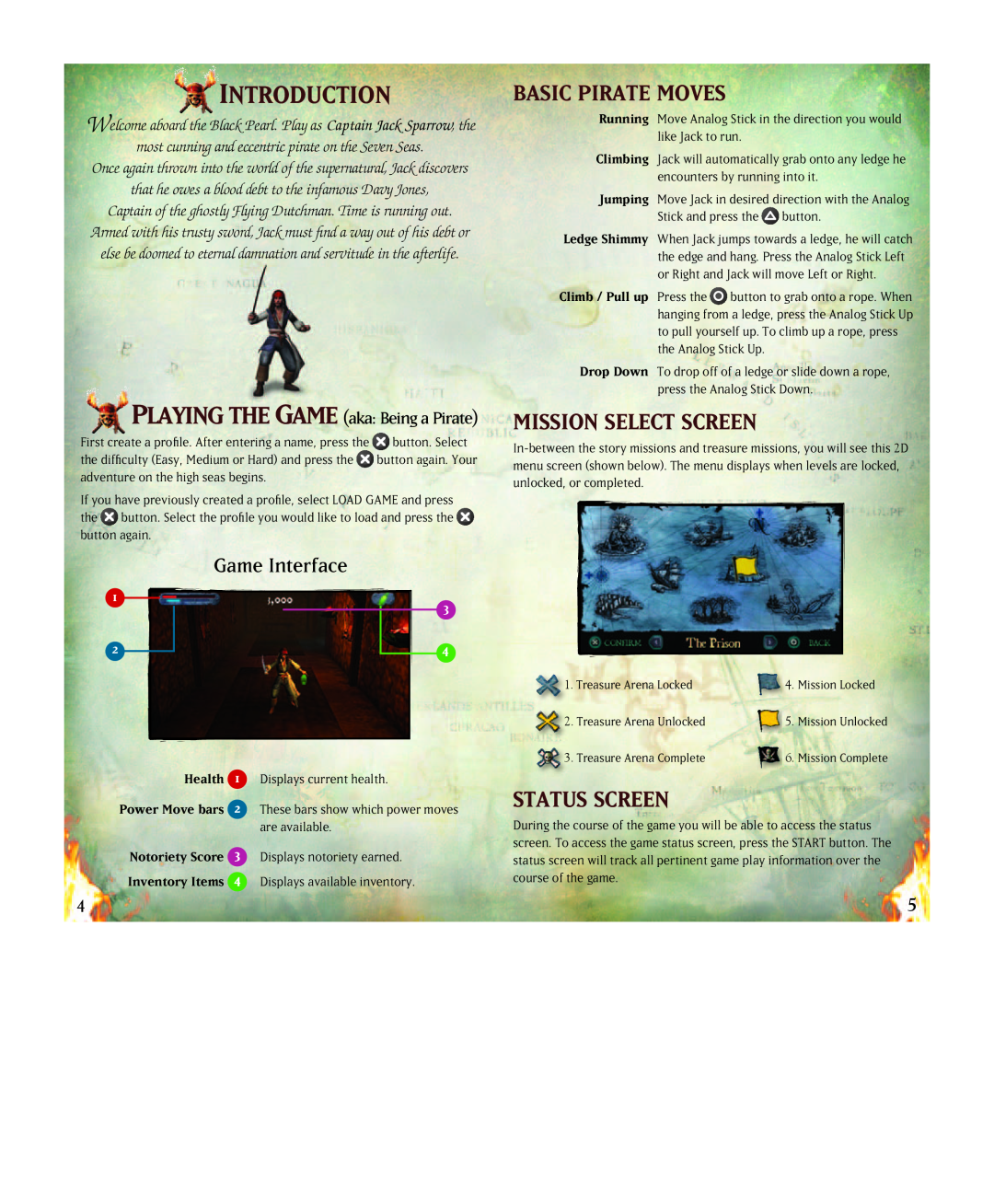 Disney Interactive Studios Pirates of the Caribbean: Dead Man's Chest Introduction, Basic Pirate Moves, Status Screen 