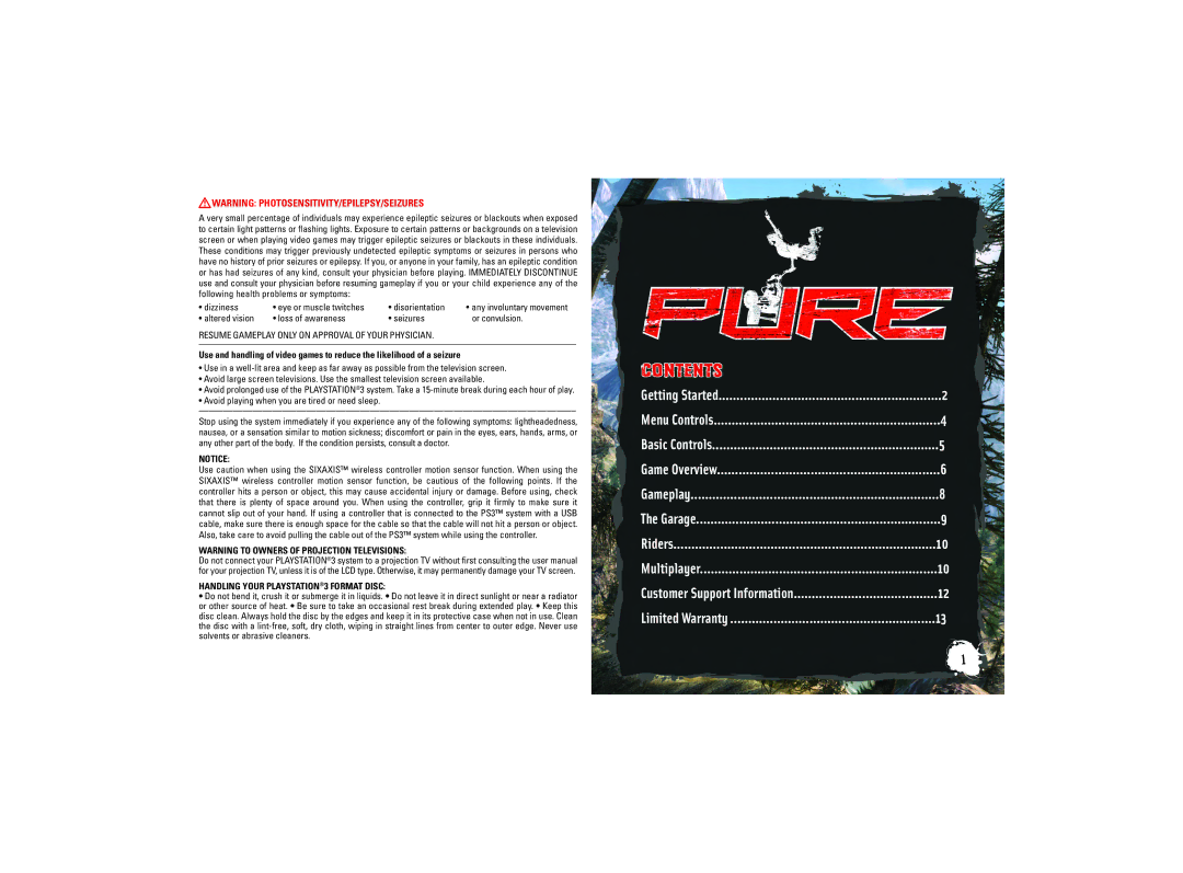 Disney Interactive Studios Pure manual Contents 