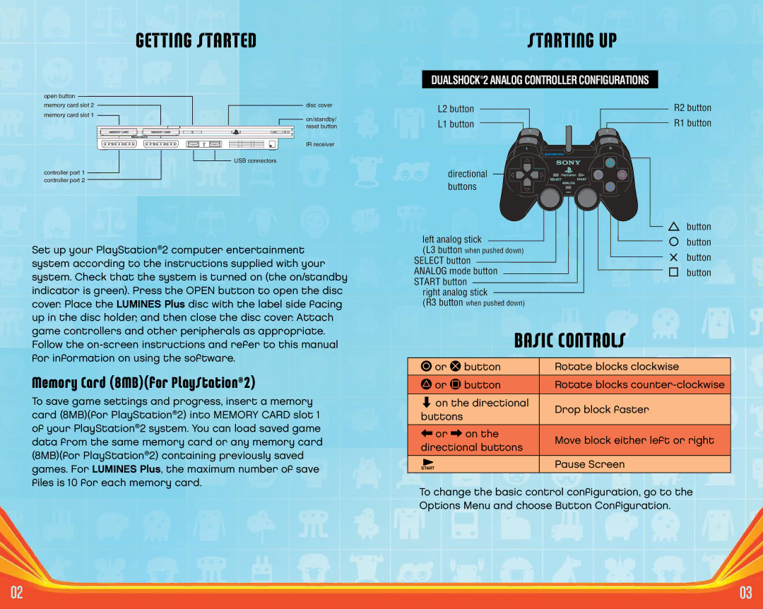 Disney Interactive Studios Puzzle Fusion: Lumines Plus for PlayStation 2 manual Getting Started, Basic Controls 