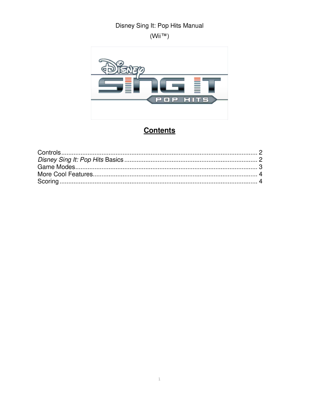 Disney Interactive Studios Sing It: Pop Hits for Wii manual Contents 