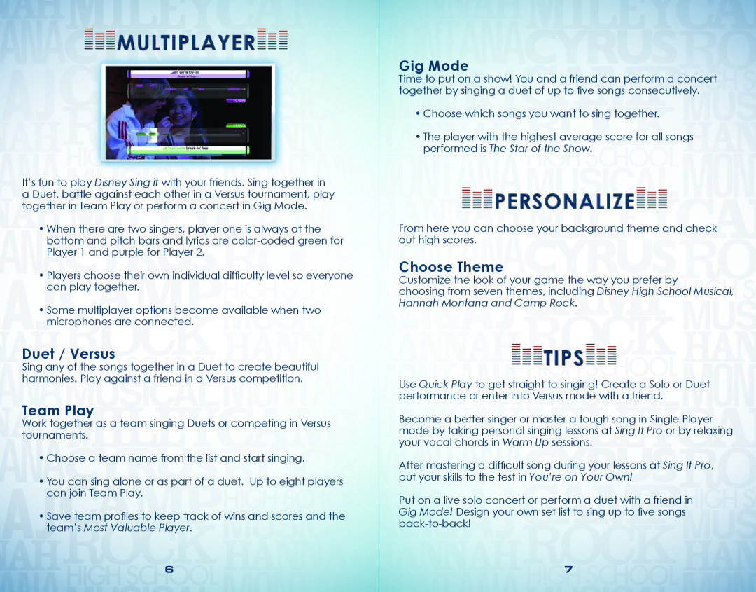 Disney Interactive Studios Sing It manual Multiplayer, Personalize, Tips 