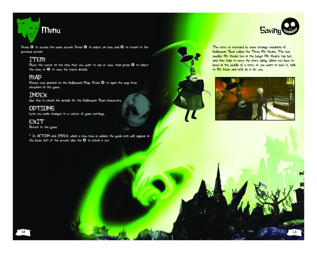 Disney Interactive Studios The Nightmare Before Christmas: Oogie's Revenge manual Menu, Saving 