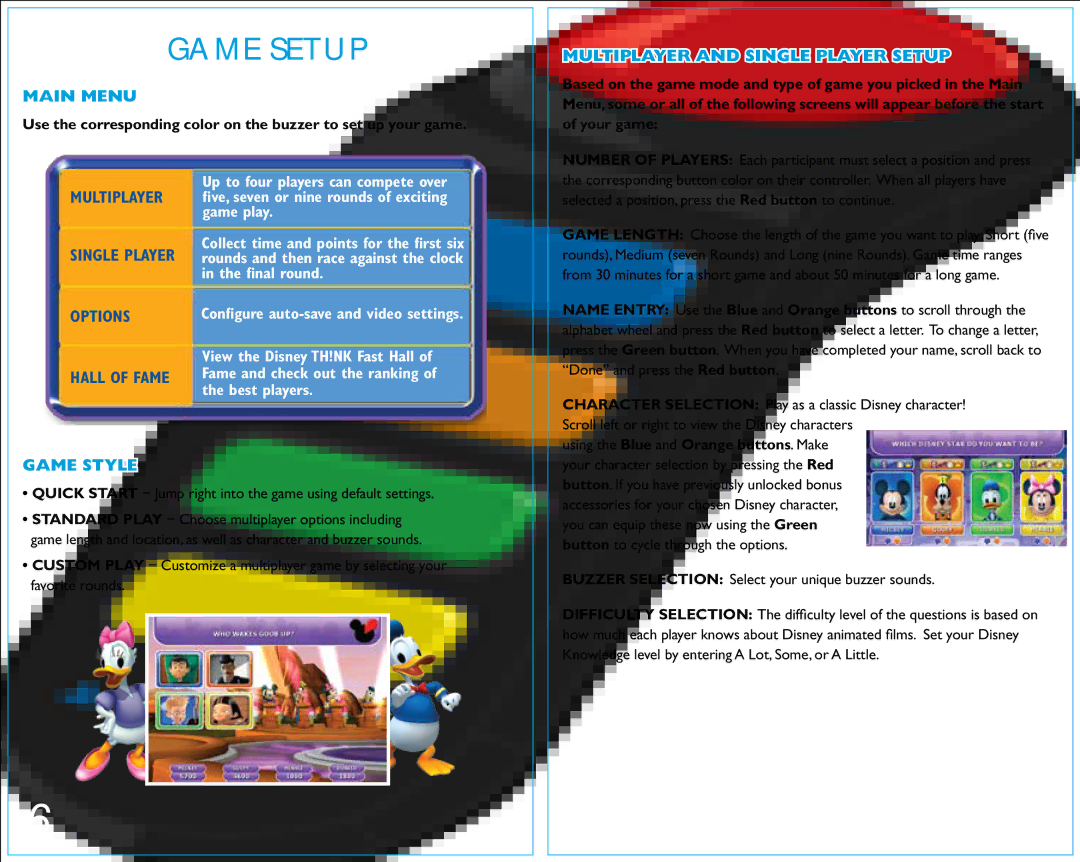 Disney Interactive Studios Think Fast: The Ultimate Trivia Showdown for PlayStation 2 Game Setup, Main Menu, Game Style 