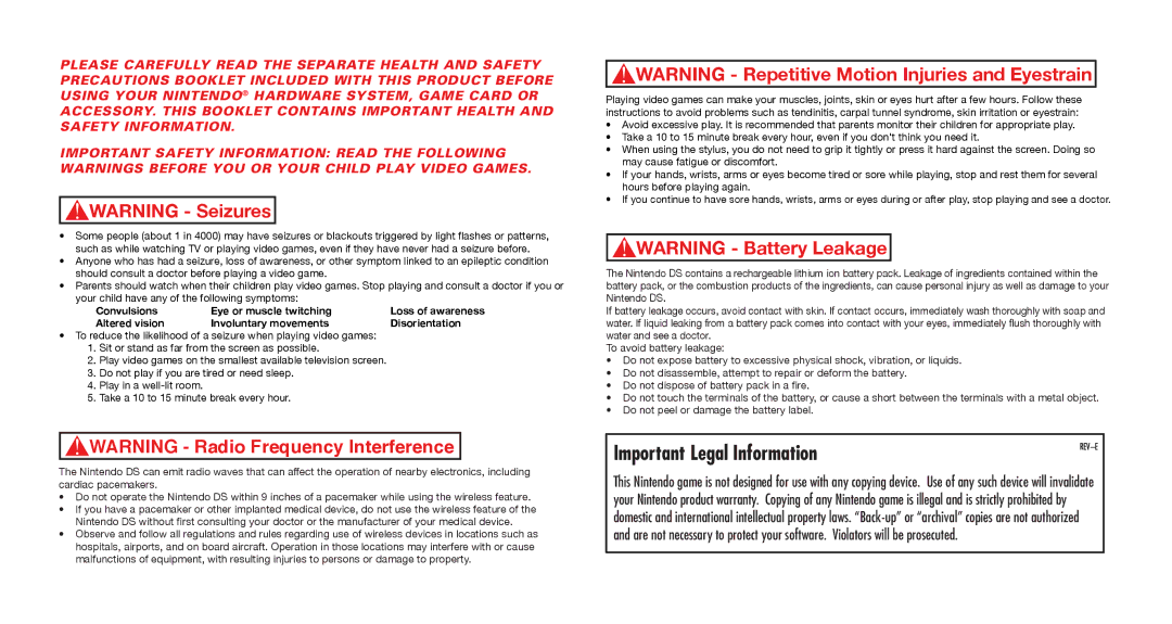 Disney Interactive Studios Meet the Robinsons: Robinson Industries for Nintendo DS manual Important Legal Information 