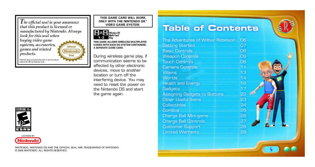 Disney Interactive Studios Meet the Robinsons: Robinson Industries for Nintendo DS manual Table of Contents 