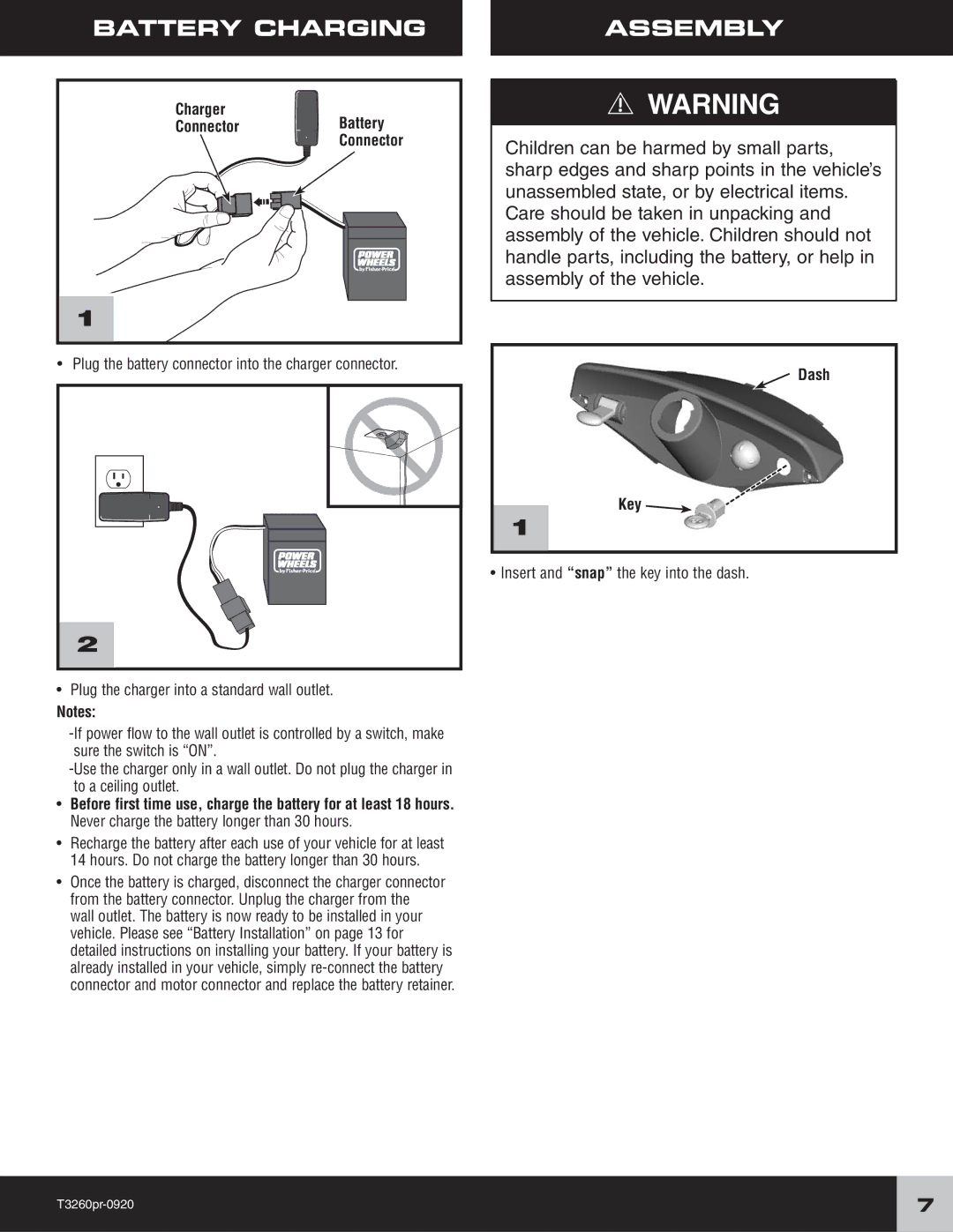 Disney T3260, R2510 owner manual Battery Charging Assembly, Charger ConnectorBattery, Dash Key 