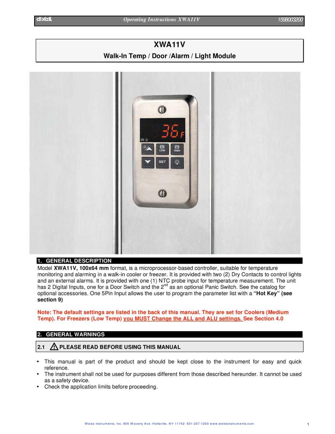 Dixi XWA11V manual General Description, General Warnings, Please Read Before Using this Manual 